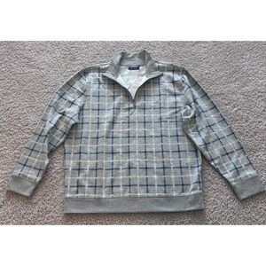 Nautica Men's Pullover 1/4 Zip Size 2XL Mock Neck Grey Plaid Fleece Lined